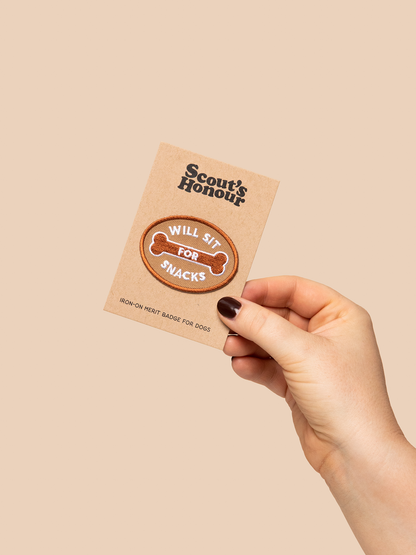Will Sit For Snacks iron-on patch